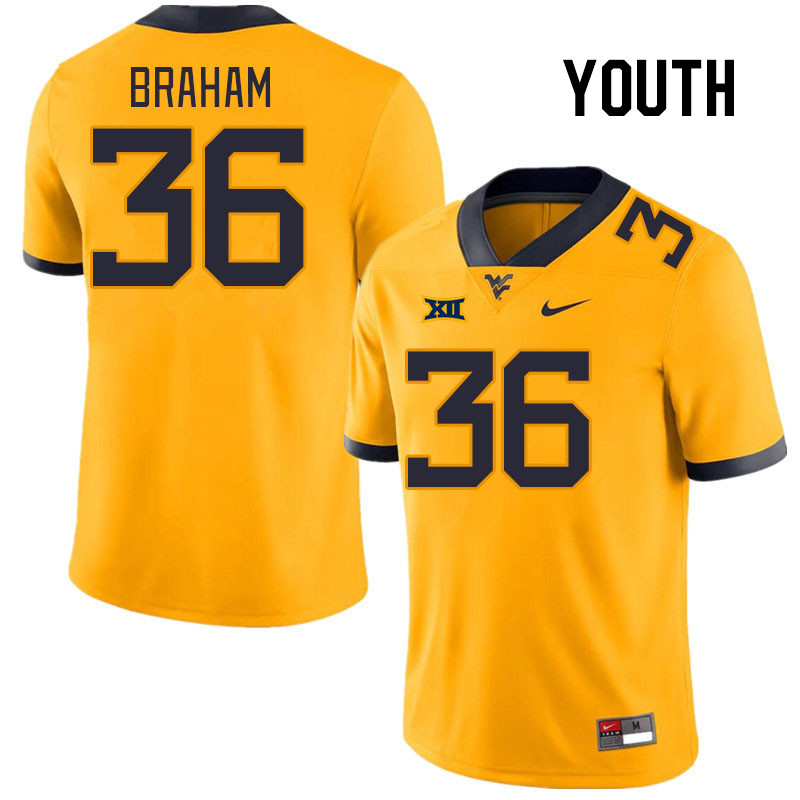 Youth #36 Noah Braham West Virginia Mountaineers College Football Jerseys Stitched Sale-Gold